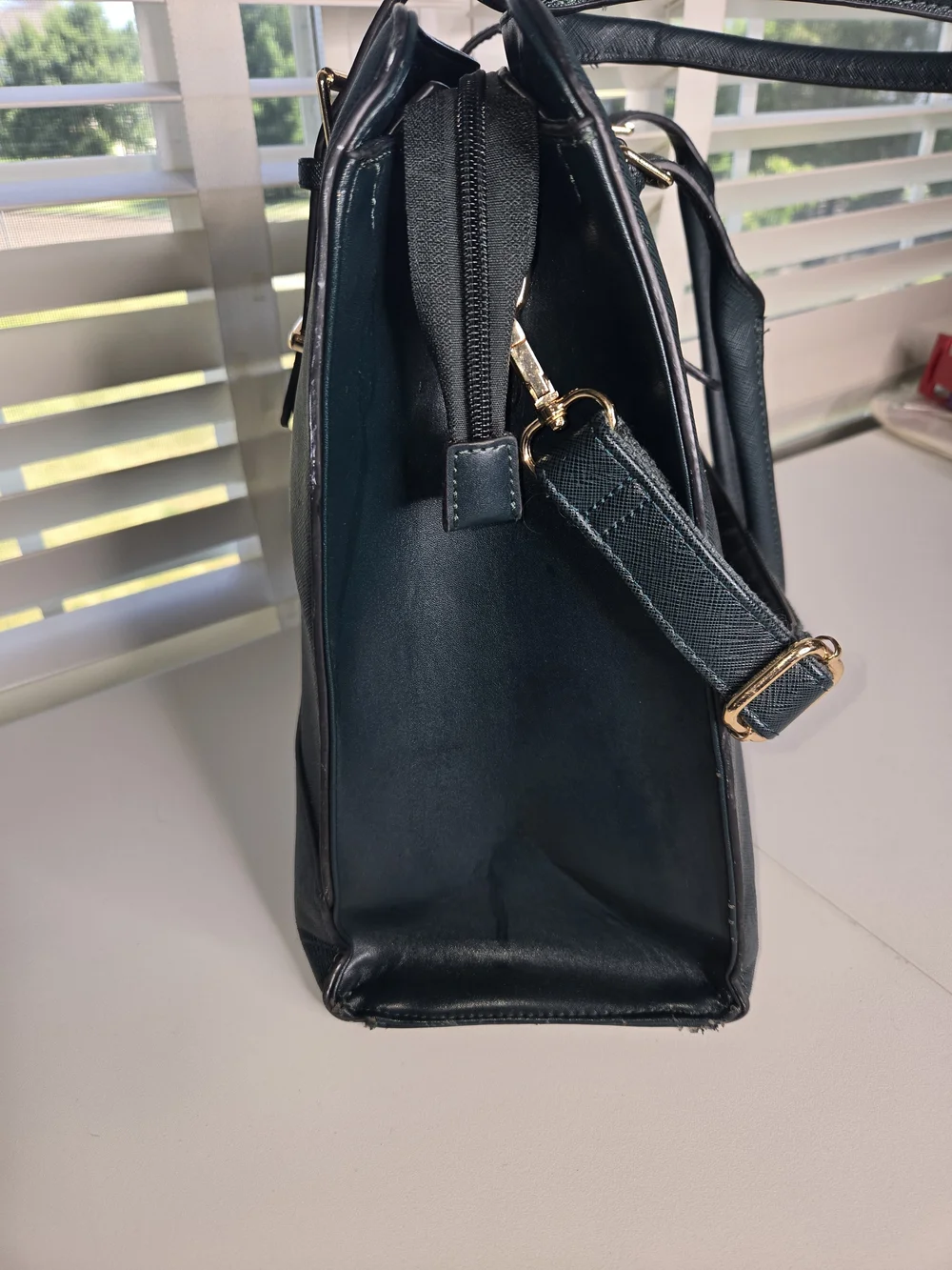 Dark Teal Faux Leather Large Tote Bag Work Briefcase Laptop Shoulder Handbag -L